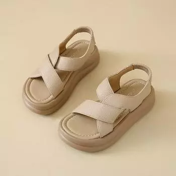 2025 Новые женские пляжные сандалии с толстой подошвой и мягкой подошвой с платьем, модная летняя верхняя одежда, сандалии на платформе 35 бежевый