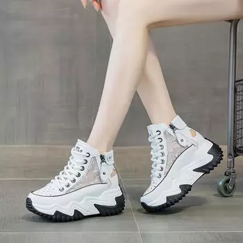 2025 Новые женские спортивные кроссовки Обувь с увеличением высоты Платформа Женские кроссовки с высоким верхом Дизайнерская обувь для бега Женские летние сандалии 33 белый