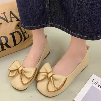 2025 Новые женские туфли Bean Shoes Женские весенние туфли с мягкой подошвой Fat Feet Wide Fat Single A Slip-on Shoes 35 чёрный