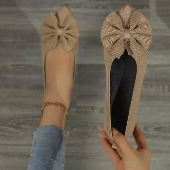 2025 Новые женские туфли на плоской подошве с бантом, однотонные, с острым носком, с неглубоким вырезом, женские прогулочные туфли, модные повседневные сандалии 36 хаки