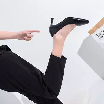 2025 новые женские туфли с острым носком на высоком каблуке, рабочая обувь с неглубоким носком, женские туфли из коровьей кожи первого слоя, одинарные женские туфли 34