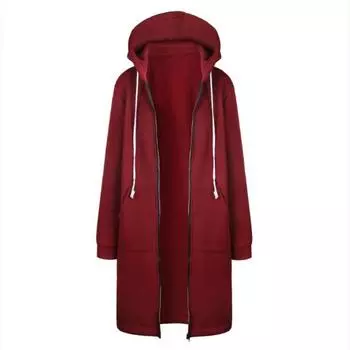 2025 Новые женские утепленные толстовки с капюшоном Парки Осень Зима Свободные куртки с капюшоном Средней длины с подкладкой на молнии Карманы большого размера Толстовка S вино красного
