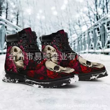 2025 новые зимние ботинки для женщин большого размера с принтом в виде черепа в готическом стиле, ботинки Martin 35