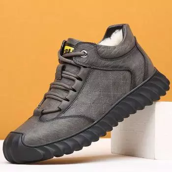 2025 новые зимние мужские туфли из натуральной кожи, бархатные, утолщенные, теплые, нескользящие, повседневные кожаные туфли для улицы, мужские туфли из хлопка 38 чёрный