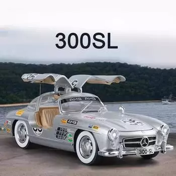 2025 Новый 1:24 Benzs 300SL Track Version Alloy Car Model Diecast Metal Toy Classic Vehicles Car Model Simulation Sound and Light Kids Gift белый