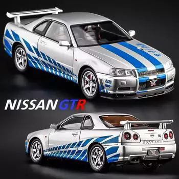 2025 Новый 1:24 Nissan Skyline GTR R34 литая модель автомобиля из сплава металла Форсаж коллекционная игрушка на день рождения для детей подарки белый