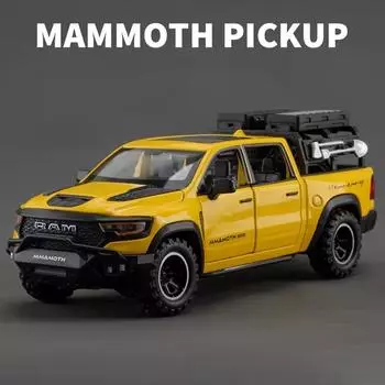 2025 Новый 1:32 Dodge RAM 1000 TRX Mammoth Picku Модель легкосплавного автомобиля со звуком и светом, детская игрушка для коллекционирования, подарок на день рождения чёрный