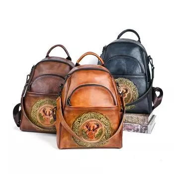 2025 Новый Большой Вместительный Рюкзак Ретро Женский Головной Убор Сумка Из Коровьей Кожи