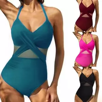 2025 Новый цельный купальник Cross Sexy Backless Mesh Splicing цельный бикини для женщин S