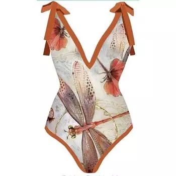 2025 новый цельный купальник шифоновое платье с принтом тонкий живот прикрывает горячий весенний отпуск двухсекционный сексуальный купальник для женщин S