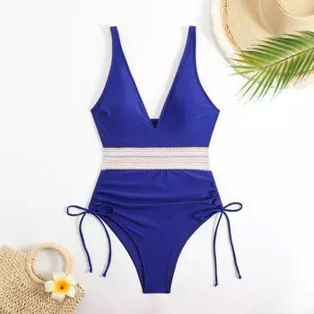 2025 новый цельный купальник женский облегающий сексуальный с высокой талией популярный купальник женский S чёрный