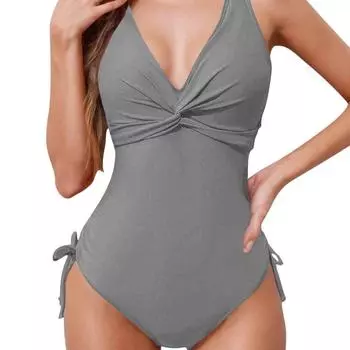 2025 новый цельный однотонный купальник с перекрестным лифом код слитный женский цельный купальник S