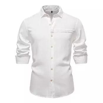 2025 Новый дизайн мужской однотонной льняной рубашки с длинным рукавом Повседневная рубашка с воротником на пуговицах для мужчин