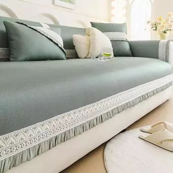 2025 Новый Французский Крем Ветер Ледяной Шелк Чехол для Волос Летнее Ощущение Прохлады Противоскользящий и Пылезащитный Прохладный Многофункциональный Подушка для Сиденья 70x70cm 1pcs темно-зеленого