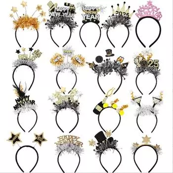2025 Новый год Черно-золотая повязка на голову Головной убор Фейерверк Звезды С Новым годом Цветная полоса повязка на голову Новогоднее украшение для вечеринки Заколка для волос style M