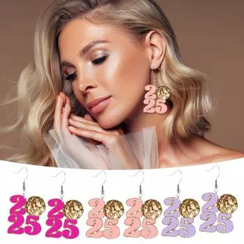 2025 Новый год цифровые акриловые серьги ретро мода диско шар кулон женские серьги One Size розовый