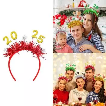 2025 Новый год для взрослых и подростков, мишура, повязка на голову, блестки, обруч для волос с буквами, карнавальный головной убор для вечеринки, реквизит для рождественской вечеринки чёрный