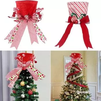 2025 Новый год Рождественская елка Верхушки Шляпа Рождественская елка Украшения Украшения Высокого Качества Материал Буффало Клетчатый Дизайн Для Снеговиков