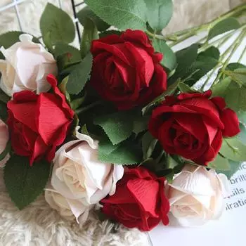 2025 Новый Имитация Шелка Красная Роза Гостиная Домашний Декор Цветы Свадьба Сделай Сам Комната Пары Букет Ваза Украшение Дома