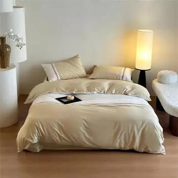 2025 Новый комплект из четырех предметов из хлопка класса А с вышивкой - коричневая простыня, покрывало для девочек, пододеяльник 1.2m 3pcs 1.5x2&set