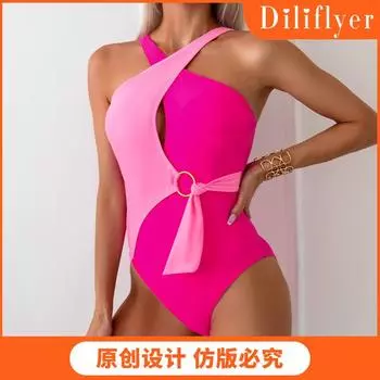 2025 новый контрастный цветной слитный купальник женский нейлоновый купальник источник S маджента