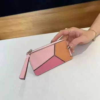 2025 Новый кошелек из натуральной кожи, верхний слой из воловьей кожи, женская сумка среднего размера, простой контрастный цвет, геометрический узор, женский кошелек About 14 x 10 x 1.5CM