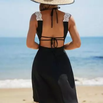 2025 новый купальник бикини из трех частей женский купальник бикини с цветной пляжной юбкой сексуальный купальник S чёрный