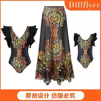 2025 новый купальник-флеш, фиксированная версия, этнический стиль, газовая юбка, купальник в стиле ins 104 лимонно-желтый