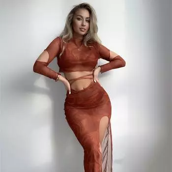 2025 новый купальник с длинными рукавами, юбка, верхняя одежда, раздельный купальник бикини S чёрный