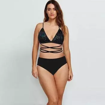 2025 новый купальник женский купальник однотонный открытый спина трехсекционный бикини принт сексуальный женский бикини 0XL