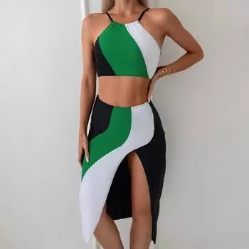 2025 новый купальник женский тройка юбка нейлон контрастный купальник независимая станция S