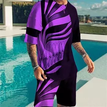 2025 Новый летний повседневный модный мужской комплект из футболки и шорт с ретро-узором из черепа, стереоскопический принт, мужские шорты с коротким рукавом XS