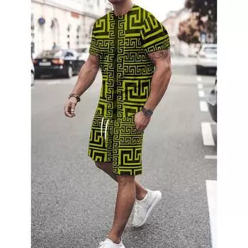 2025 Новый летний повседневный модный мужской комплект футболок и шорт с креативным узором, 3D-печатный мужской костюм с короткими рукавами и шортами S