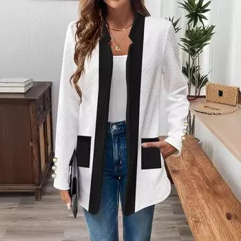 2025 Новый модный повседневный кардиган в стиле пэчворк S белый