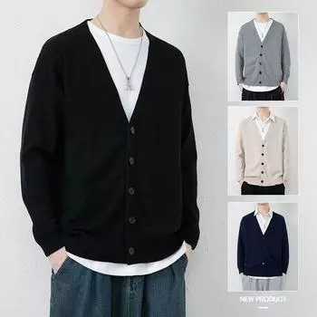 2025 Новый Осень И Зима Свободный И Модный Кардиган Куртка Мужской Свитер Осенняя Модная Брендовая Куртка Одежда M чёрный