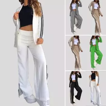 2025 Новый осенне-зимний женский повседневный костюм с лацканами и широкими брюками из двух предметов S белый