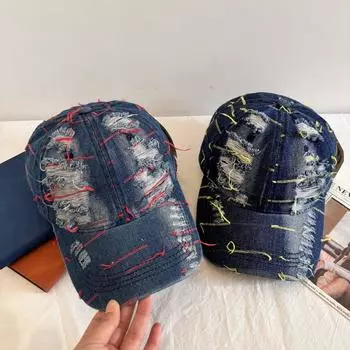 2025 новый показ мод тренд кепка американская ретро потертая джинсовая рваная бейсболка M56-58cm