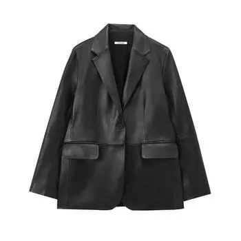 2025 Новый Повседневный Простой Пиджак С Лацканами Свободного Кроя из Искусственной Кожи XS