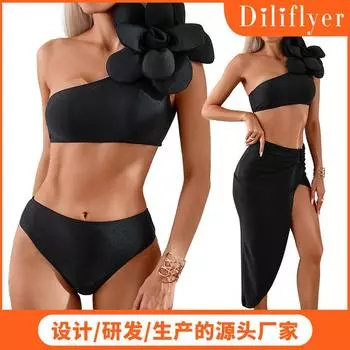 2025 новый раздельный купальник женский однотонный нейлоновый бикини горячий весенний купальник из трех частей S