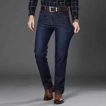2025 Новый сезон, удобные, эластичные, свободные джинсы, мужские, с высокой талией, прямые брюки, длинные брюки, щедрые и простые мужские брюки 32 светло-синий