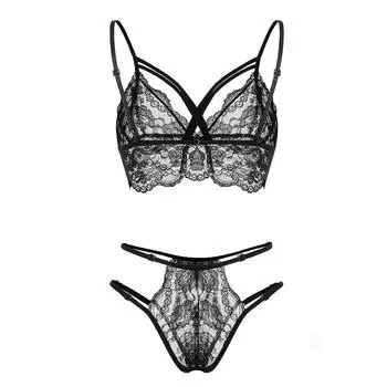 2025 новый сложный комплект женского нижнего белья с перекрестным кружевом M чёрный