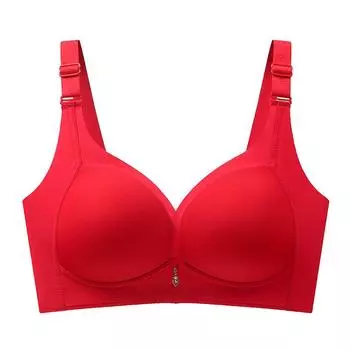 2025 Новый стиль Большая грудь Гладкий бесшовный без стального кольца Бюстгальтер с полной чашкой Невидимая чашка Большая грудь Маленькое нижнее белье Женский бюстгальтер 36/80 красный