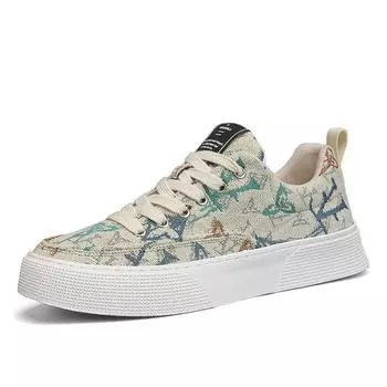 2025 новый стиль мужская парусиновая обувь осень универсальная нишевая модная брендовая повседневная обувь на плоской подошве с принтом скейтборд обувь с низким вырезом модная обувь 39