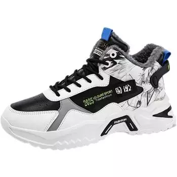 2025 новый стиль высокие мужские туфли зимние плюс бархат теплые хлопковые туфли кроссовки кроссовки подростковые платформы увеличивающие рост старые модные туфли 39