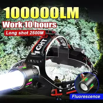 2025 Новый сверхмощный светодиодный перезаряжаемый налобный фонарь с большой батареей, зумируемый, аккумулятор 18650, 4 режима, мощный NO battery