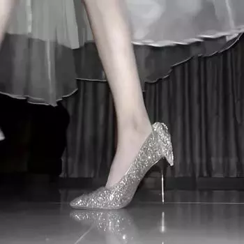 2025 новый тонкий каблук 18-летний взрослый подарок блестящие бриллиантовые кристаллы высокие каблуки бабочка свадебное платье две носят свадебные туфли невесты 34