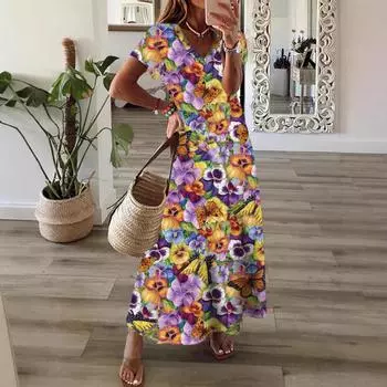 2025 Новый тренд утягивающего платья с талией, свободное удобное платье, женская мода, элегантное платье, весна-лето, принт S серый