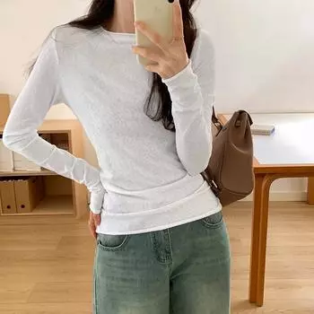 2025 Новый утягивающий топ с круглым вырезом и длинными рукавами для женщин серый