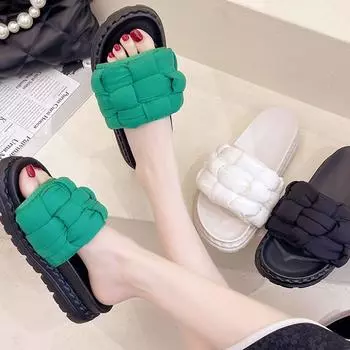 2025 новый взрыв знаменитостей в Интернете супер горячие тапочки женская летняя одежда ins мода высокий смысл толстая подошва одно слово сандалии 35