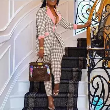 2025 Новый женский комплект из пиджака и брюк с зазубренными лацканами, облегающий офисный костюм-двойка для женщин S розовый